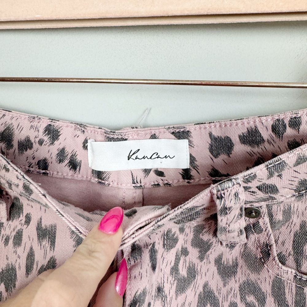 KANCAN | Ellie Blush Pink Leopard Denim Shorts Fray Hem Women’s Size Large - Picture 6 of 9